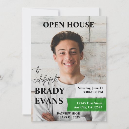Uitnodiging voor afstudeerfeest met foto | Groen (Voorkant)