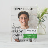 Uitnodiging voor afstudeerfeest met foto | Groen (Staand voorkant)