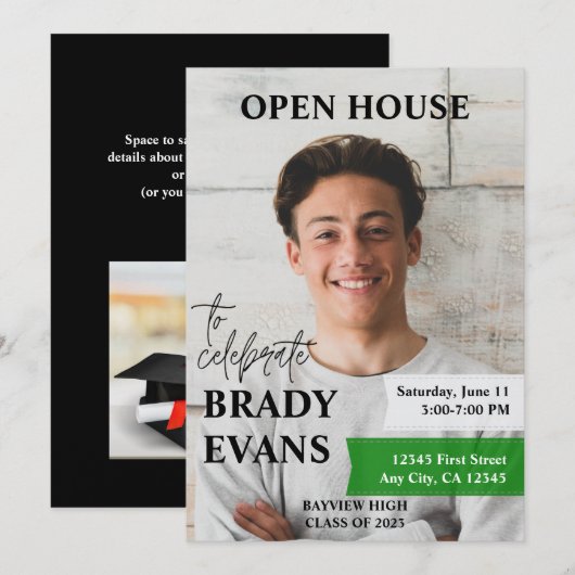 Uitnodiging voor afstudeerfeest met foto | Groen (Voorkant / Achterkant)