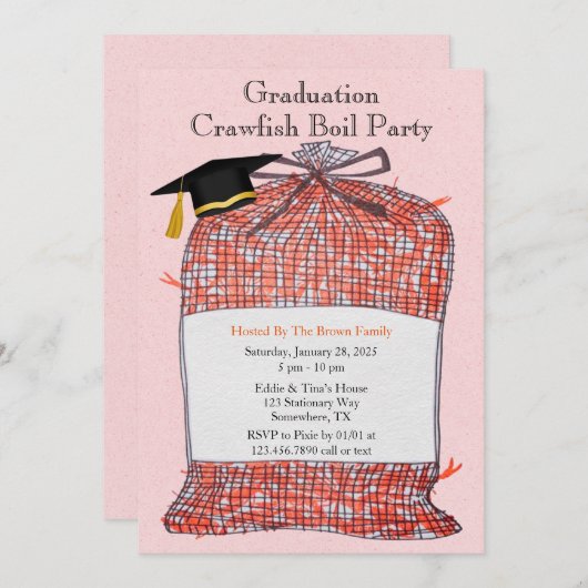 Uitnodiging voor afstudeerfeest met gekookte rivie (Voorkant / Achterkant)