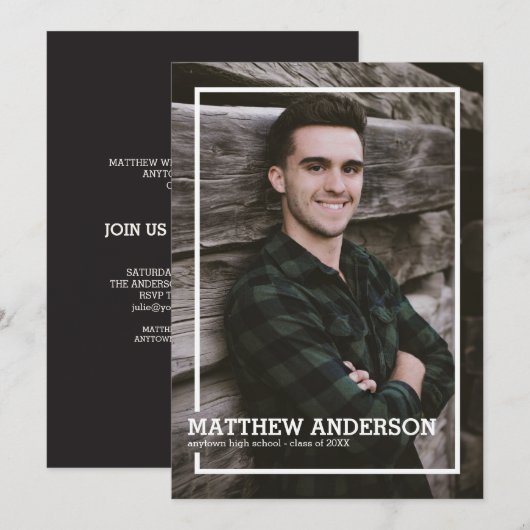 Uitnodiging voor afstudeerfeest met verticale rand (Voorkant / Achterkant)