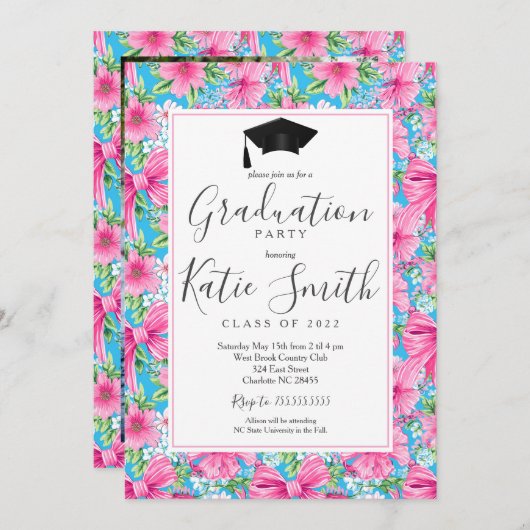 Uitnodiging voor afstudeerfeest, Preppy Afstuderen (Voorkant / Achterkant)