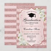 Uitnodiging voor afstudeerfeest - Roos Gold White (Voorkant / Achterkant)