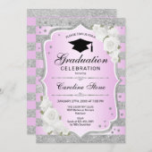 Uitnodiging voor afstudeerfeest - Silver Paarse Pi (Voorkant / Achterkant)