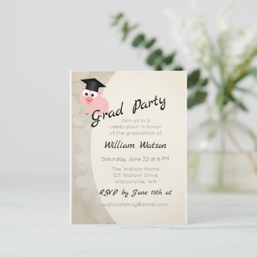 Uitnodiging voor afstudeerfeest voor varkens (Staand voorkant)