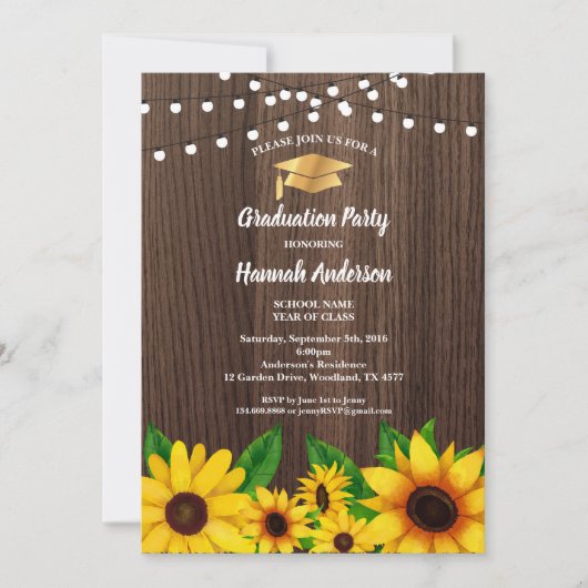Uitnodiging voor afstudeerfeest. Zonnebloem rustie (Voorkant)