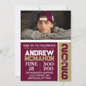 Uitnodiging voor afstudeerfoto in burgundy en bron (Voorkant)