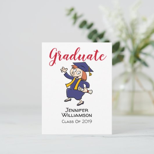 Uitnodiging voor Afstuderen Cartoon (Staand voorkant)