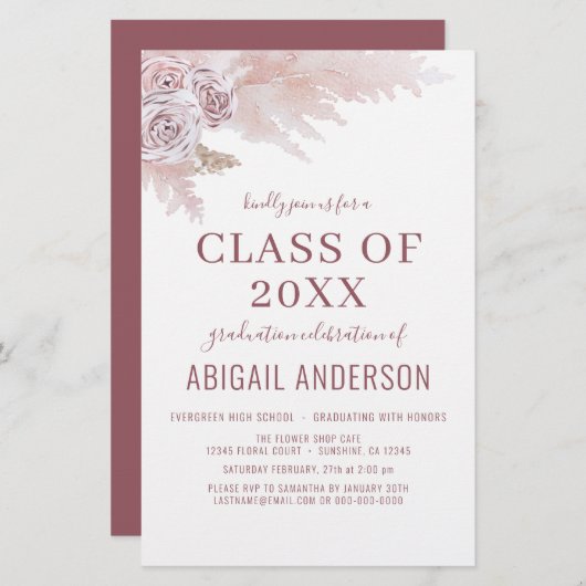 Uitnodiging voor afstuderen in Boho Pampas stijl 2 (Voorkant / Achterkant)