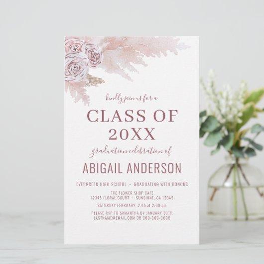 Uitnodiging voor afstuderen in Boho Pampas stijl 2 (Staand voorkant)