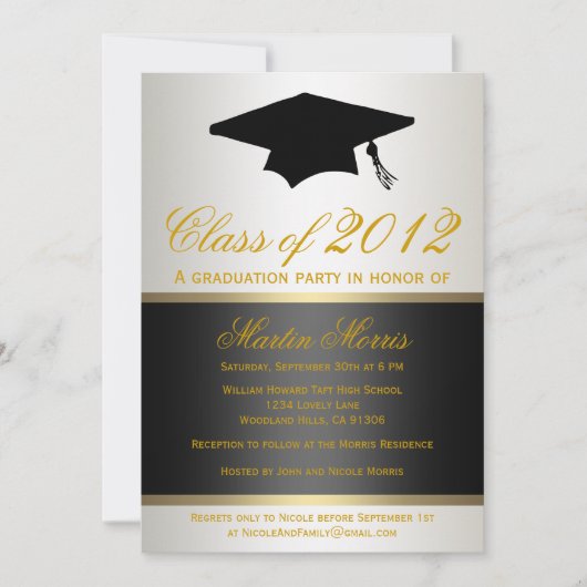Uitnodiging voor Afstuderen in zwart-wit en goud (Voorkant)