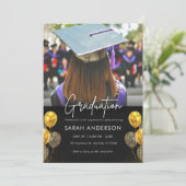 Uitnodiging voor Afstuderen in zwart-wit en goud (Staand voorkant)