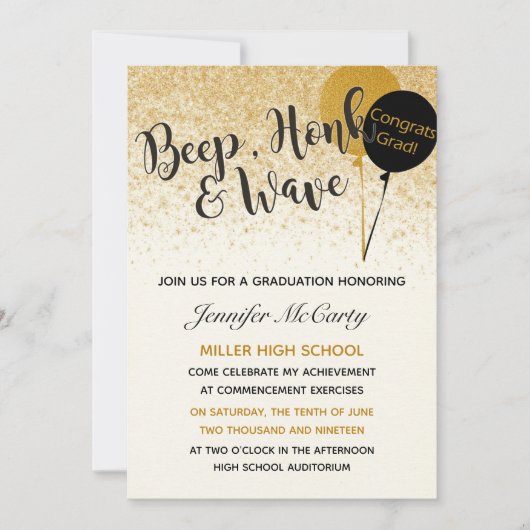 Uitnodiging voor Afstuderen in zwart-wit en goud (Voorkant)