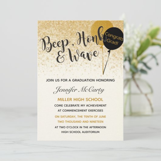 Uitnodiging voor Afstuderen in zwart-wit en goud (Staand voorkant)