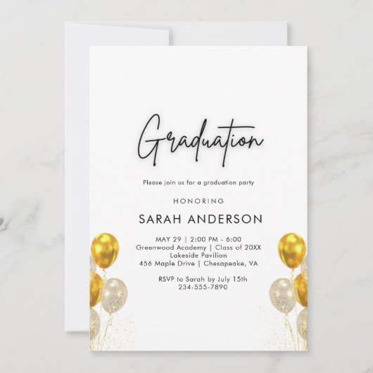 Uitnodiging voor Afstuderen in zwart-wit en goud (Voorkant)
