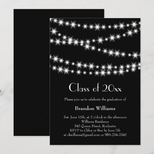 Uitnodiging voor Afstuderen met zwarte-partijverli (Voorkant / Achterkant)