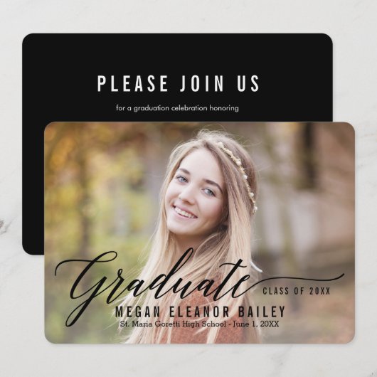 Uitnodiging voor Afstuderen op mijn moment Black (Voorkant / Achterkant)