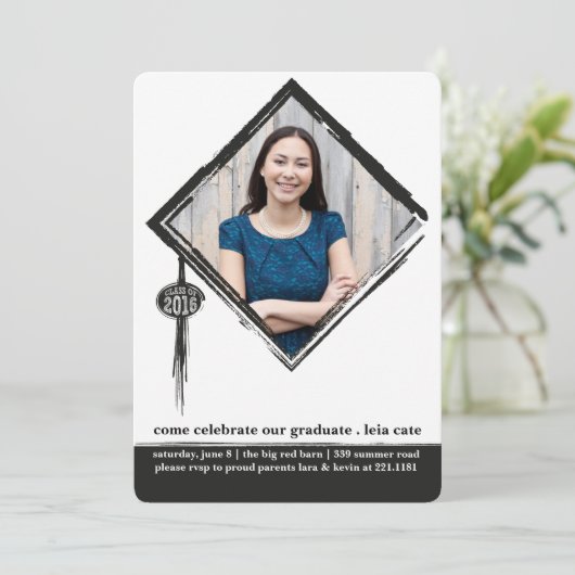 Uitnodiging voor Afstuderen op tassle (Staand voorkant)