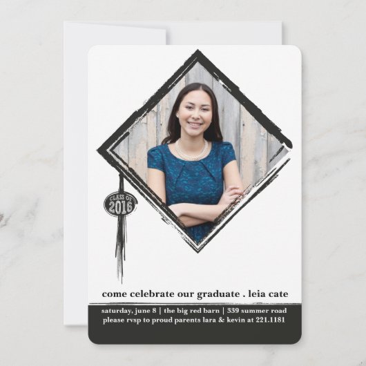 Uitnodiging voor Afstuderen op tassle (Voorkant)