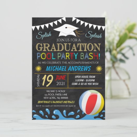 Uitnodiging voor afstuderen Pool Party (Staand voorkant)