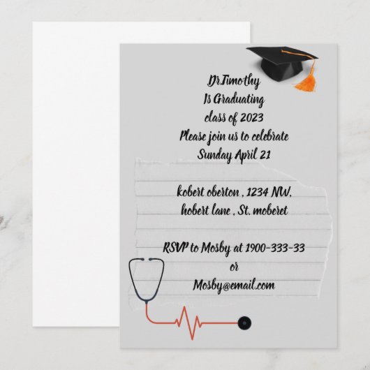 Uitnodiging voor afstuderen van Editable Medical s (Voorkant / Achterkant)