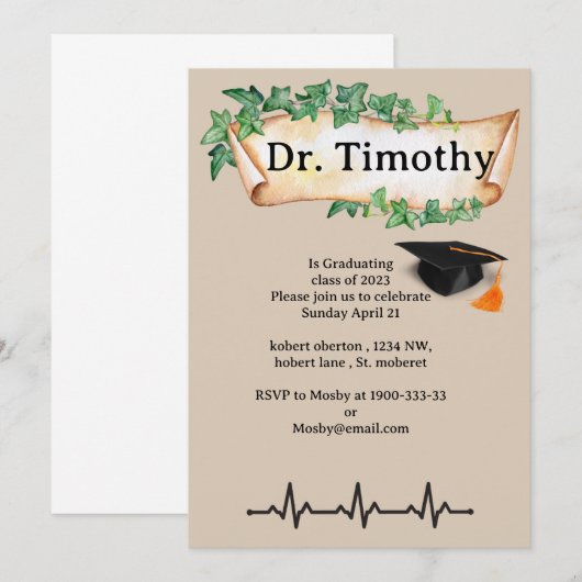 Uitnodiging voor afstuderen van Editable Medical s (Voorkant / Achterkant)