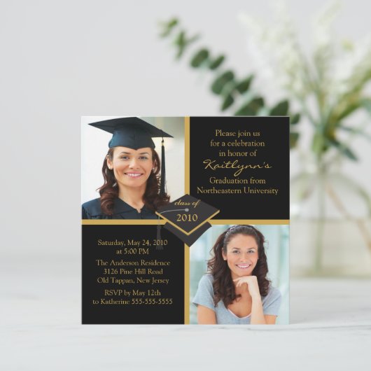 Uitnodiging voor Afstuderen via Black & Gold Photo (Staand voorkant)