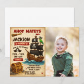 Uitnodiging voor Ahoy Matey Pirate Birthday Party (Voorkant / Achterkant)