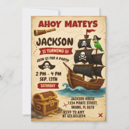 Uitnodiging voor Ahoy Matey Pirate Birthday Party