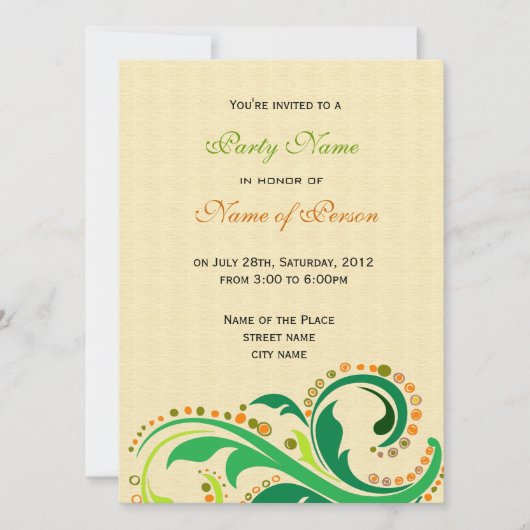 Uitnodiging voor alle feesten, wervelend bloemmoti (Voorkant)