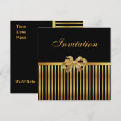 Uitnodiging voor alle gelegenheden Gold Black Stri (Voorkant / Achterkant)