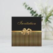 Uitnodiging voor alle gelegenheden Gold Black Stri (Staand voorkant)