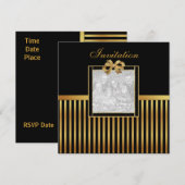 Uitnodiging voor alle gelegenheden Gold Black Stri (Voorkant / Achterkant)