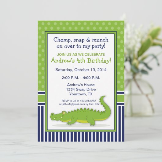 Uitnodiging voor Alligator-partij (Staand voorkant)