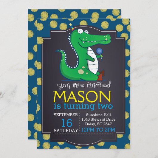 Uitnodiging voor Alligator Polka Dot (Voorkant / Achterkant)