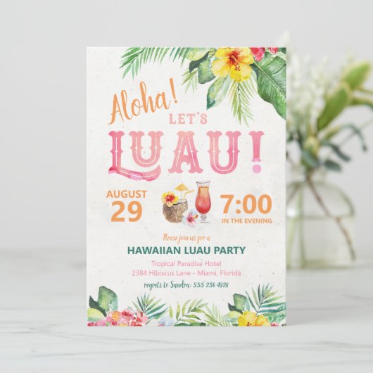 Uitnodiging voor Aloha Hawaiaans Luau Feest (Staand voorkant)