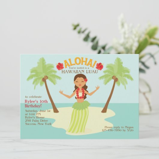 Uitnodiging voor Aloha Party (Staand voorkant)