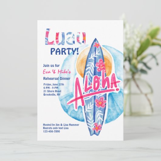 Uitnodiging voor Aloha Surfboard (Staand voorkant)