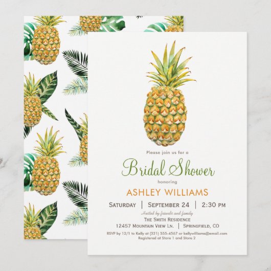 Uitnodiging voor ananas bruidsdouche (Voorkant / Achterkant)