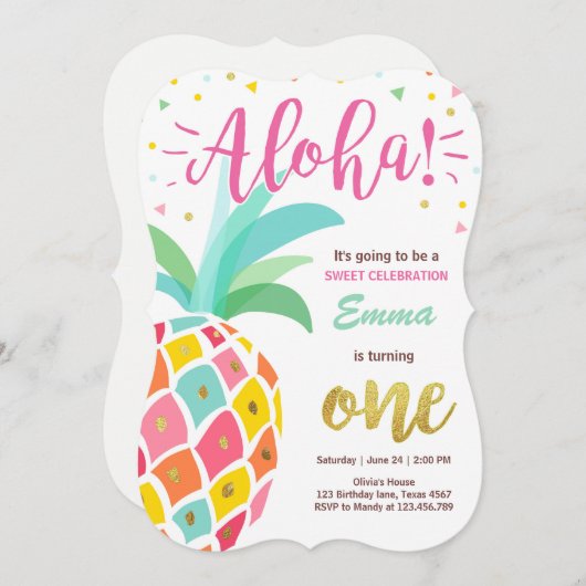 Uitnodiging voor ananas verjaardag Tropical Luau H (Voorkant / Achterkant)
