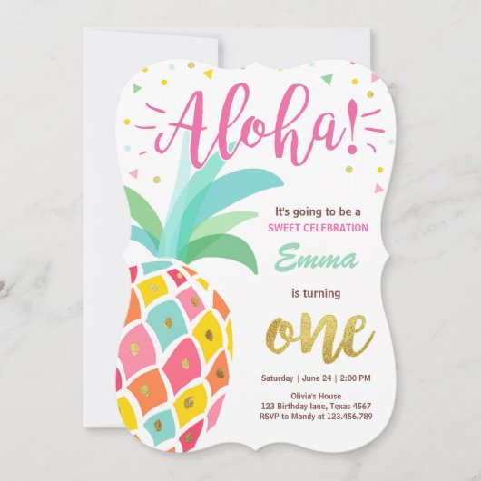 Uitnodiging voor ananas verjaardag Tropical Luau H (Voorkant)