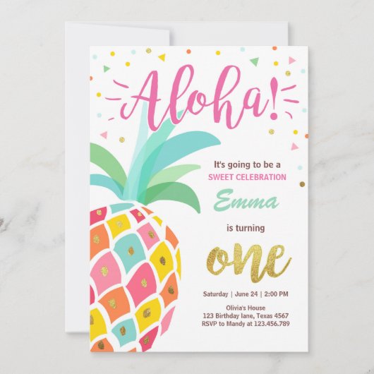 Uitnodiging voor ananas verjaardag Tropical Luau H (Voorkant)