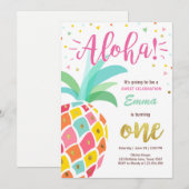 Uitnodiging voor ananas verjaardag Tropical Luau H (Voorkant / Achterkant)