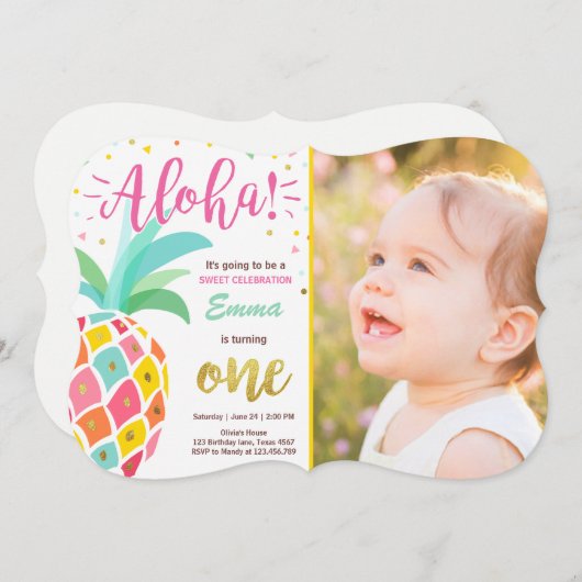 Uitnodiging voor ananas verjaardag Tropical Luau H (Voorkant / Achterkant)