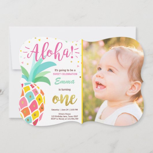 Uitnodiging voor ananas verjaardag Tropical Luau H (Voorkant)