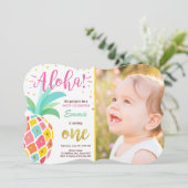 Uitnodiging voor ananas verjaardag Tropical Luau H (Staand voorkant)