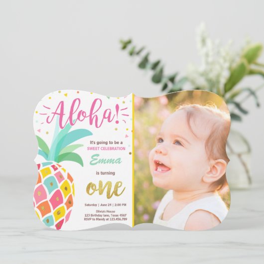 Uitnodiging voor ananas verjaardag Tropical Luau H (Staand voorkant)