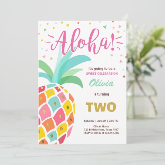 Uitnodiging voor ananas verjaardag Tropical Luau H (Staand voorkant)