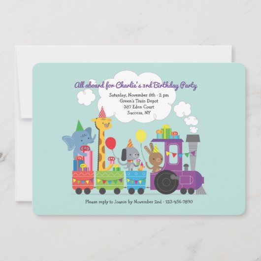 Uitnodiging voor Animal Birthday Train (Voorkant)