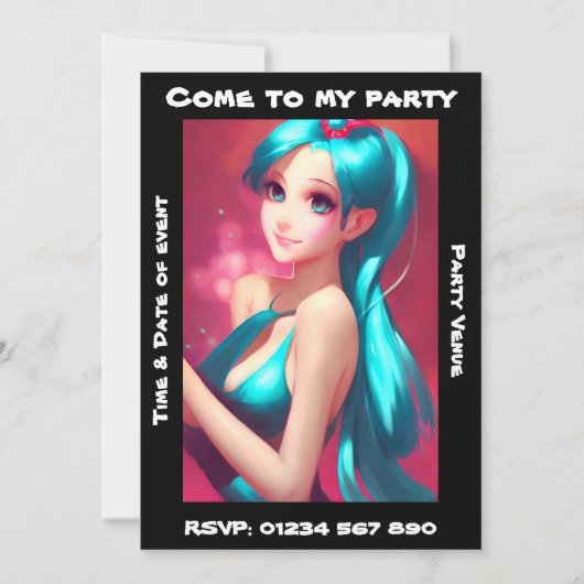 uitnodiging voor Anime Girl (Voorkant)
